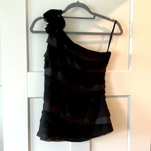 White House Black Market one-shoulder top. Black. Size 0. NWT.